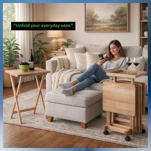 Miniatura 2 de Isabelle - Juego de mesa de aperitivos de 6 piezas, portátil, diseño elegante para sala de estar y dormitorio, plegable y ahorro de espacio