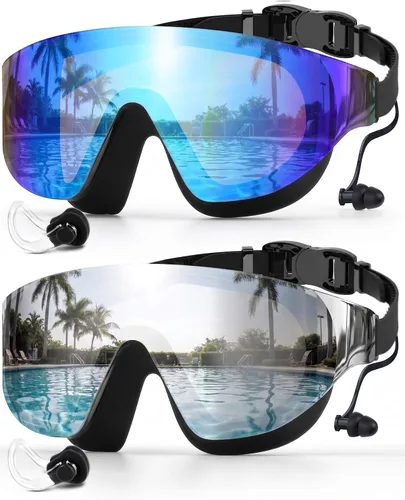 Miniatura 13 de Zoomsnail Swim Goggles 2 Pack, Rimless Wide View Swimming Goggles for Adult, Anti-Fog UV Leaking Pool Goggles for Men Women Azul y rosa