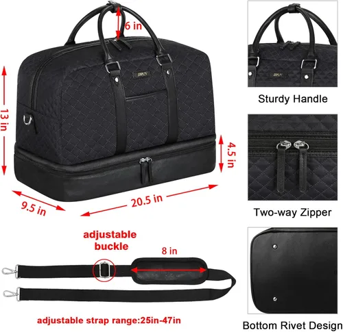 Miniatura 36 de IBFUN Bolsas de fin de semana para mujer, bolsa grande de lona para viaje, bolsa de viaje con compartimento para zapatos, 21 pulgadas, juego de 3