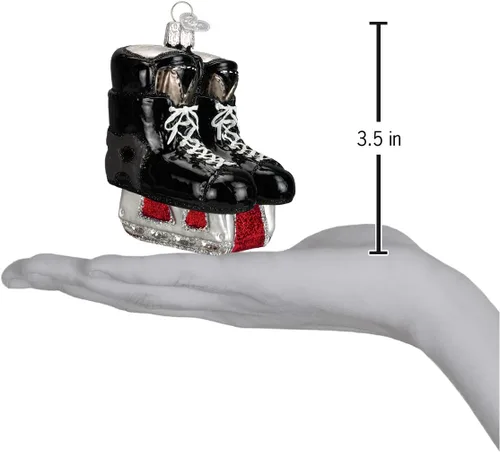 Miniatura 3 de Old World Christmas - Adornos de vidrio soplado de patines de hockey para árbol de Navidad, decoración festiva artesanal, colección deportiva