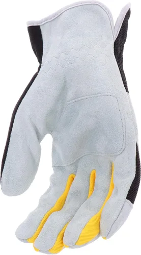 Miniatura 5 de John Deere Split Cowhide Palm Gloves – Yellow/Grey/Black, Large Spandex Back Gloves with Shirred Elastic Wrists