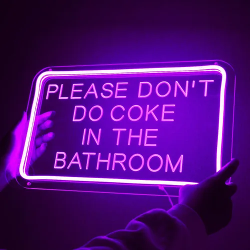 Miniatura 3 de Letrero de neón LED morado con texto en inglés «Please Don't Do Coke In The Bath» con USB para el hogar, dormitorio, baño, sala de juegos, bar