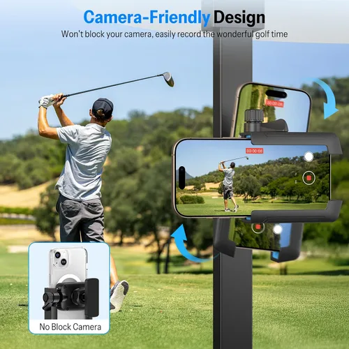 Miniatura 8 de OMOTON Soporte de teléfono para carrito de golf, soporte magnético para teléfono con bloqueo de seguridad y ajustable en 360°, organizador