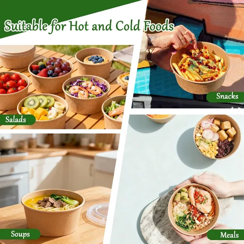 Miniatura 5 de Retainbre Paquete de 50 unidades 25 oz Cuencos de papel desechables con tapas y tenedores para ensaladas para llevar, recipientes para comida fría