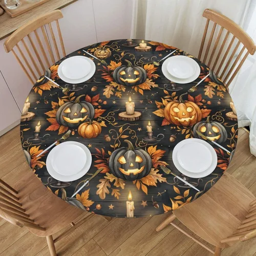 Miniatura 26 de Futterya Decorative Round Tablecloth Fitted Elastic Waterproof Table Cloth Cover Stretch Table Pad Cover for Parties Weddings Banquet Outdoor Events