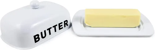 Miniatura 5 de Recipientes y recipientes de almacenamiento de metal para organización, función y decoración del hogar y la cocina (plato de mantequilla blanca)