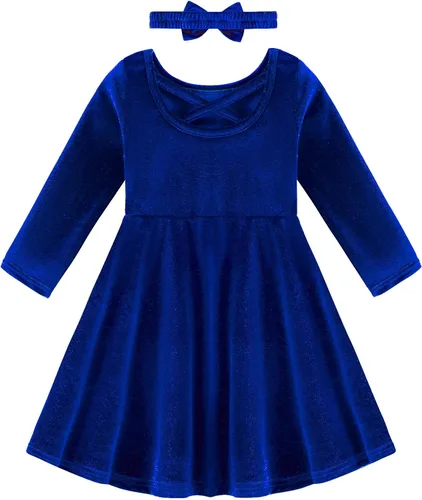 Miniatura 2 de Weixinbuy Toddler Girl Fall Winter Clothes Outfit Baby Girl Velvet Twirl Dress Long Sleeve Pocket Swing Party Dress for Girl
