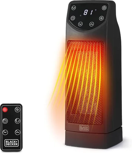 BLACK+DECKER Calentador de espacio oscilante, calentador portátil con control remoto, calentador de espacio pequeño de cerámica con dos ajustes de