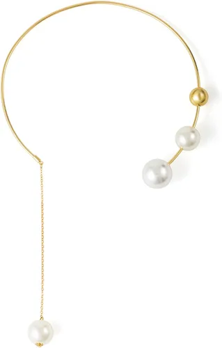 Miniatura 4 de Gargantilla de metal con perlas abiertas, collar ajustable con colgante de perlas elegante, collar de cadena para mujer