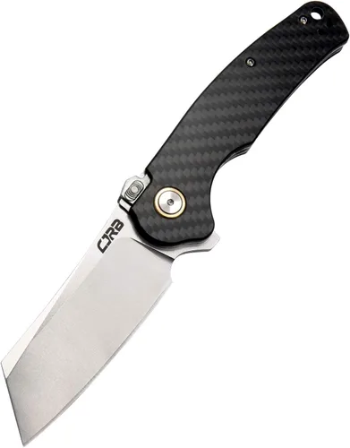 Cuchillo táctico CJRB Crag, cuchillo plegable de bolsillo Cleaver con hoja de acero AR-RPM9 lavado a la piedra y mango de fibra de carbono para
