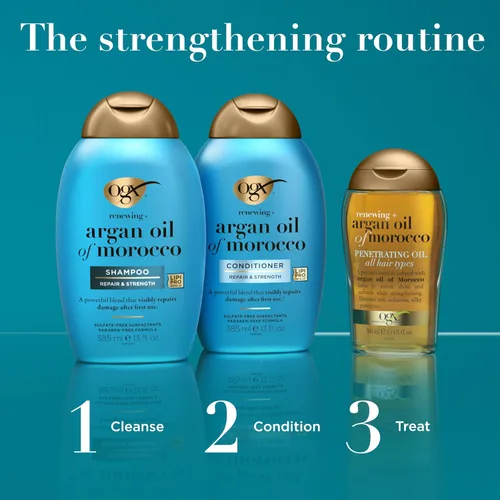 Miniatura 5 de OGX Acondicionador renovador + aceite de argán de Marruecos, acondicionador reparador y aceite de argán que ayuda a fortalecer y reparar el cabello