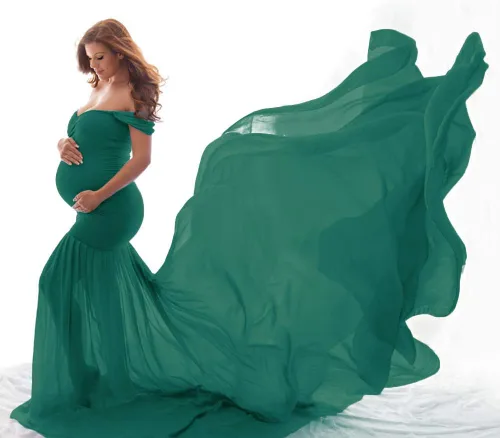 Miniatura 2 de Vestido de maternidad con hombros descubiertos para mujer, vestido de gasa de sirena, maxi vestido de fotografía para sesión de fotos, baby shower