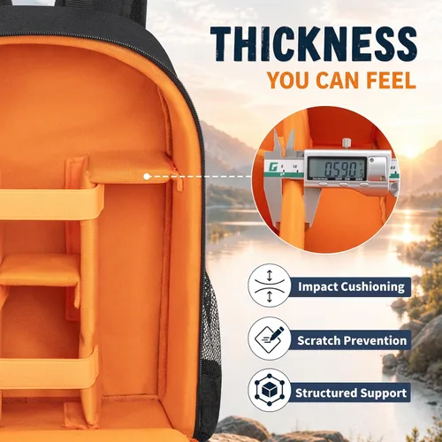 Miniatura 6 de Mochila para cámara DSLR/SLR/sin espejo, funda impermeable profesional para cámara de 11 x 5.9 x 15 pulgadas para fotógrafos, gris, negro, naranja