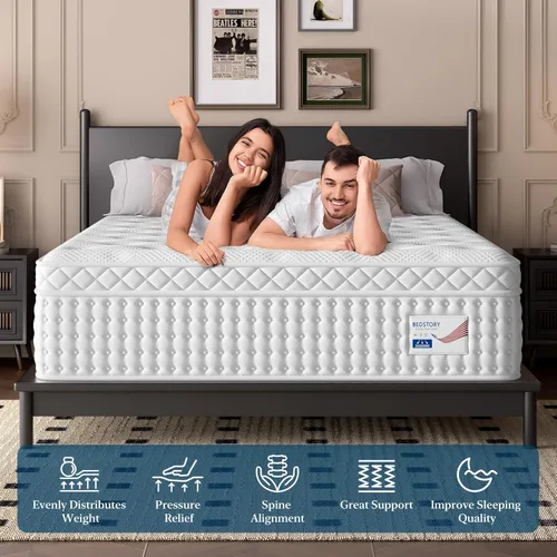 Miniatura 7 de BedStory 12 Inch Extra Firm Queen Mattress, Hybrid Mattress with Extra Lumbar & Back Hip Support, Signature Collection for Pressure Pain Relief