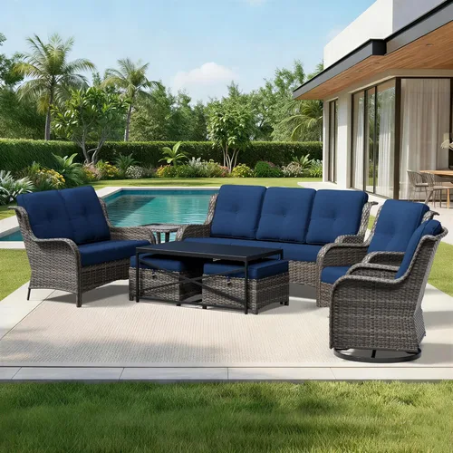 Miniatura 154 de Joyside Juego de sillas de mimbre para patio, juego de 3 piezas de mimbre para exteriores con 2 sillas reposabrazos y 1 mesa auxiliar para terraza