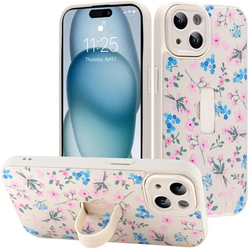 Miniatura 46 de Funda diseñada para iPhone 17 Pro Max con soporte plegable y correa para dedos, bonito patrón de lazo de corazón de flor rosa para mujeres y niñas