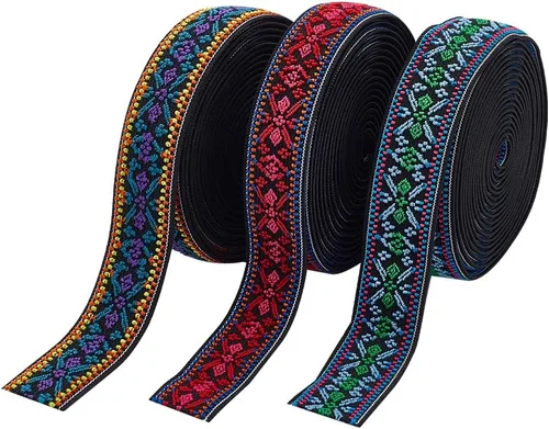 PH PandaHall 9 yardas, 3 colores, cinta de jacquard elástica, bordada étnica, bohemio, tela tejida vintage para cinchas, accesorios de costura,