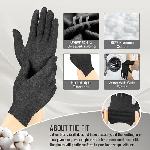 Miniatura 2 de COOLJOB 6 Pairs Cotton Moisturizing Gloves for Dry Hands & Eczema, Black S 100% Natural Cotton, Overnight Moisture Care, Multiple Everyday Uses