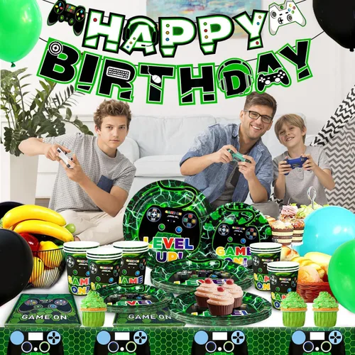 Miniatura 3 de Vajilla de fiesta de cumpleaños para 16 invitados, platos de videojuegos y servilletas, suministros para fiestas, incluye platos de fiesta