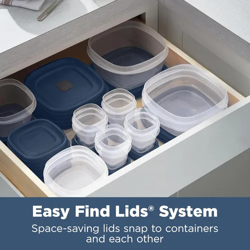 Miniatura 3 de Rubbermaid Easy Find Lids Recipientes de almacenamiento de alimentos con tapas ventiladas, juego de 26 piezas, color azul