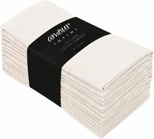 AMOUR INFINI Juego de 12 servilletas de tela de algodón, servilletas suaves de primera calidad con bordes con dobladillo, calidad de hotel de 18 x