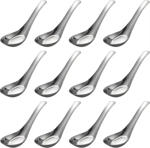 Miniatura 3 de Cucharas de sopa de acero inoxidable, juego de 12 cucharas de sopa china, cuchara de caldo plateada, pulido con espejo