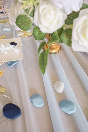 Miniatura 5 de Lookein Camino de mesa de gasa azul polvoriento de 10 pies, mantel transparente para boda, 29 x 120 pulgadas, decoración rústica de boda, camino