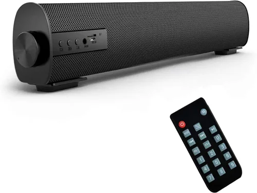 Barra de Sonido Portátil para TV/PC, Altavoz Bluetooth 5.0 con Cable e Inalámbrico para Interiores y Exteriores con Control Remoto y Cable Coaxial,