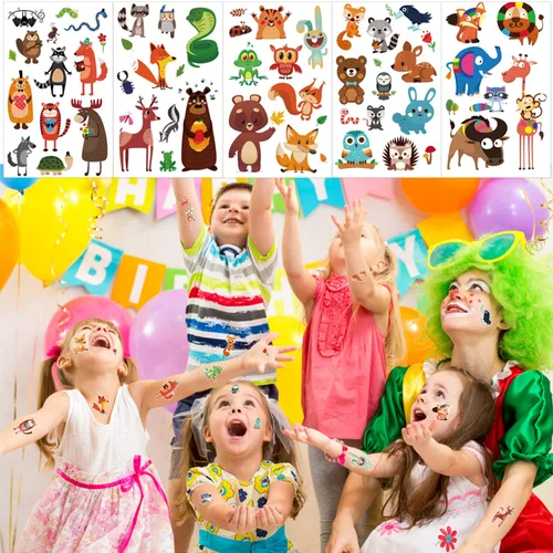 Miniatura 3 de Konsait 24 hojas de tatuajes temporales de animales para niños (más de 230 unidades), tatuajes falsos de animales marinos de la selva del zoológico