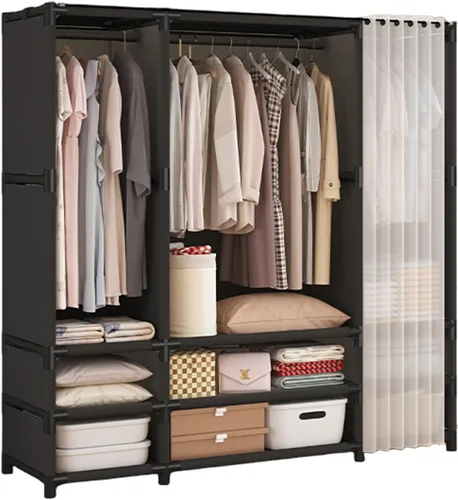 Miniatura 12 de Armario portátil para colgar ropa, armario de estilo japonés, perchero con 1 varillas para colgar, 2 estantes de almacenamiento, 27.5 pulgadas