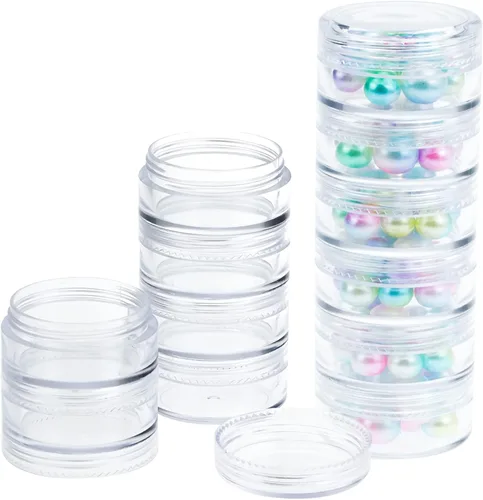 Miniatura 5 de 3 juegos de recipientes de plástico apilables de 6 capas, caja de almacenamiento transparente de cosméticos de 0.35 oz/0.3 fl oz, tarros