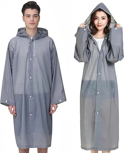 Miniatura 6 de Poncho de lluvia para adulto, paquete de 2 impermeables reutilizables de emergencia con capucha y cordón Blanco+Blanco