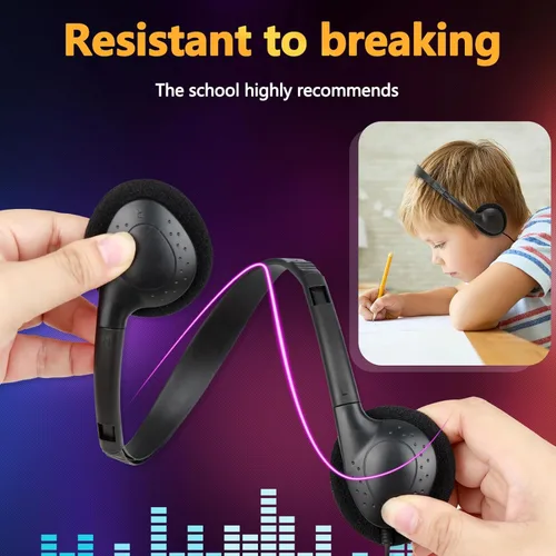 Miniatura 4 de Paquete de 12 auriculares USB C a granel para niños de aula, escuela, auriculares USB tipo C, juego de clase compatible con teléfonos inteligentes
