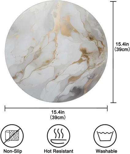 Miniatura 2 de White Gold Marble Pattern Round Place Mats Set of 1, Heat Resistant Washable Placemats Polyester Round Table Mats for Kitchen Home Decor Holiday