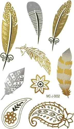 Miniatura 44 de Wrapables Tatuajes temporales inspirados en celebridades en oro metálico, plata y negro, grandes, alas de ángel_1