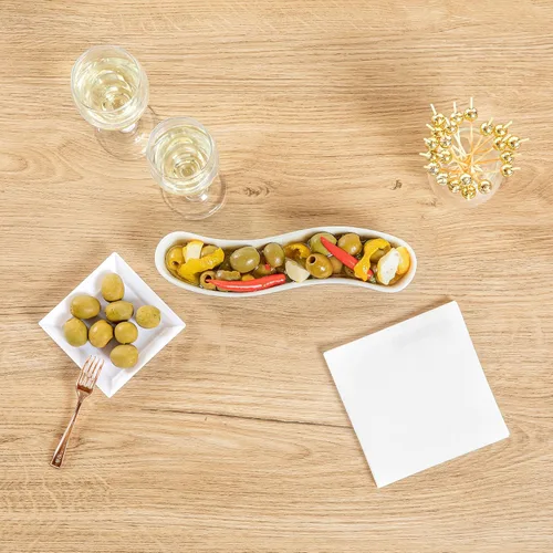 Miniatura 8 de Restaurantware Swerve - Plato de oliva de 6 onzas, 1 bandeja curvada de aceituna, de porcelana blanca, resistente a astillas, canoa de olivo apta