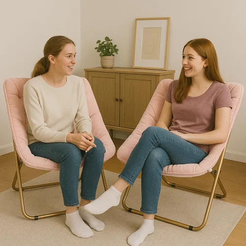 Miniatura 4 de Magshion Silla plegable con platillo para adultos, cómodo asiento de lectura, asiento de piel sintética con marco de metal acolchado grueso