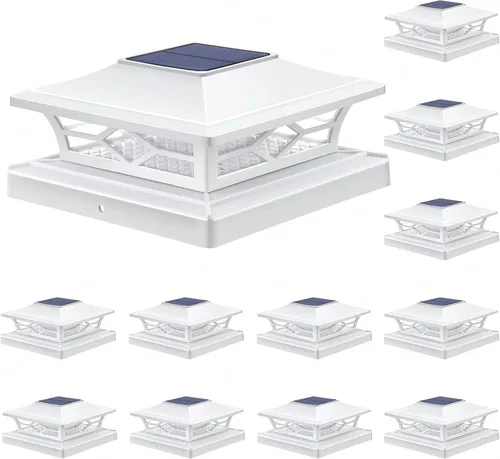 Miniatura 9 de APONUO - Luces solares para punta de poste, paquete de 6, 2 modos, luces solares para postes de valla, IP65 impermeables, encendido/apagado