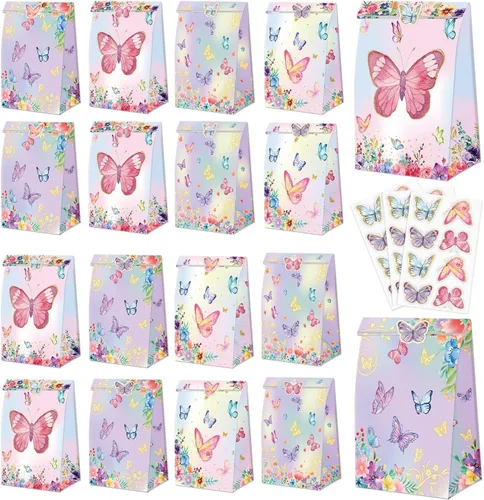 Miniatura 15 de XJLANTTE Bolsas de regalo de fiesta de neón brillante, 20 bolsas de regalo de neón con calcomanías, bolsa de papel de color fluorescente