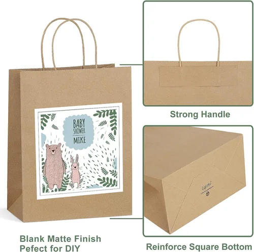 Miniatura 5 de Eupako Bolsas de papel de 8 x 4.25 x 10.5 pulgadas, 100 bolsas de regalo de papel kraft marrón con asas a granel para compras, recuerdos de fiesta