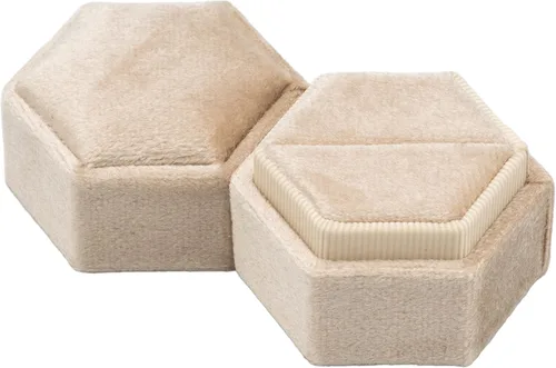 Miniatura 3 de Equal - Caja hexagonal de terciopelo para compromiso, propuesta de boda, caja de regalo de joyería, caja de embalaje de joyería (beige)