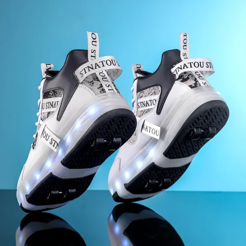 Miniatura 4 de HHSTS Zapatos de patinaje para niños mejorados con 16 luces LED, modelo de 4 ruedas iluminadas, para niños y niñas, tenis de moda para niños