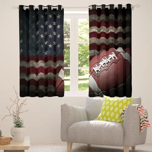 Miniatura 4 de Cortinas de ventana con bandera estadounidense, cortinas de fútbol para niños, 42 pulgadas de ancho x 84 pulgadas de largo, tratamientos de ventana