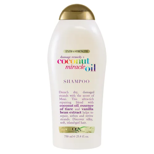 OGX Remedio Extra Fuerte para Daño + Champú de Aceite Milagroso de Coco para Cabello Seco, Frizz o Grueso, Champú Hidratante y Antiencrespamiento,