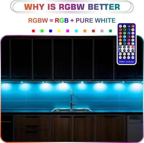 Miniatura 5 de RGBW - Kit de luces LED para debajo del gabinete, iluminación de vitrinas de colección, cambio de color multicolor y blanco verdadero, control