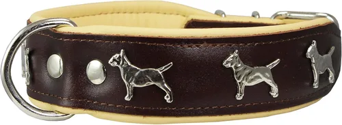 Miniatura 8 de Collar de perro acolchado de cuero suave de cuero real, Bull Terrier, 1.75 pulgadas de ancho. (Cuello de 13 a 15.25 pulgadas, marrón/beige)