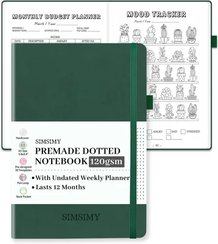Miniatura 13 de Cuaderno de Diario Punteado Prefabricado con Plantillas de Viñetas, Diario de Puntillado en Rejilla de Puntos Prefabricado con Planificador Semanal