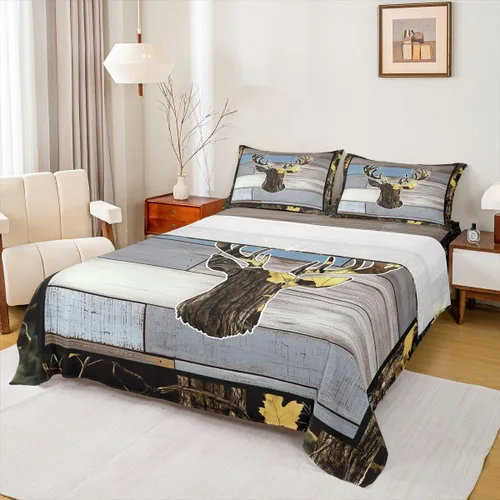 Miniatura 15 de Rustic Lodge - Juego de sábanas tamaño individual con diseño de oso y alce, diseño de retazos, color rojo y negro, a cuadros, ropa de cama de Multi