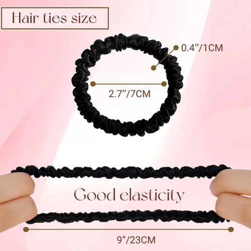 Miniatura 3 de 6 ligas y coleteros de seda para el cabello: versátiles para cabello rizado, grueso o fino, color negro para mujer, lindos coleteros de satén
