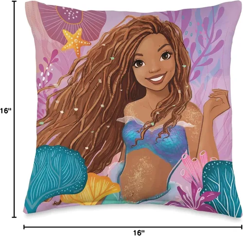 Miniatura 4 de Disney Little Mermaid Ariel Under The Sea Smile - Almohada de 16 x 16 pulgadas, multicolor